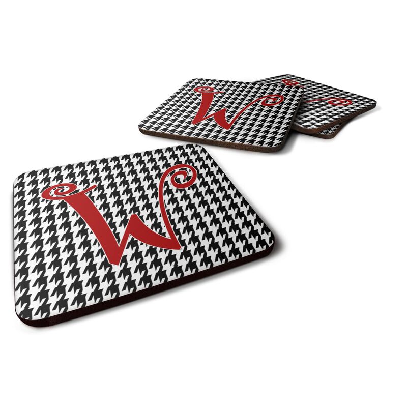 Caroline's Treasures CJ1035-WFC Monogram-Houndstooth Black Foam Coasters (Set of 4), Initial Letter W, 3.5 H x 3.5 W, Multicolor