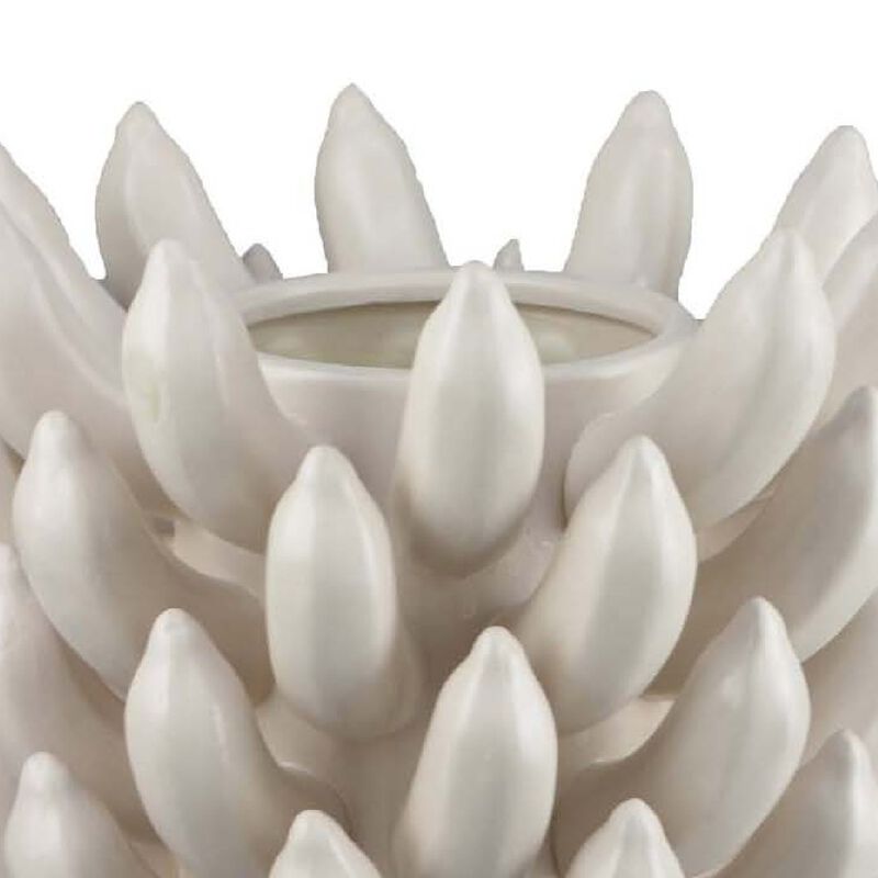 Joseph Accent Vase with Tiered Flame Accents, Ivory Ceramic 11 Inch