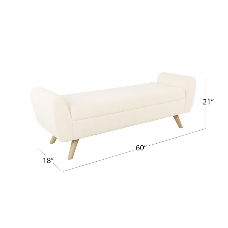 Rae Storage Bench Ottoman with Arms, Cream Sherpa, Brown, 60 Inch