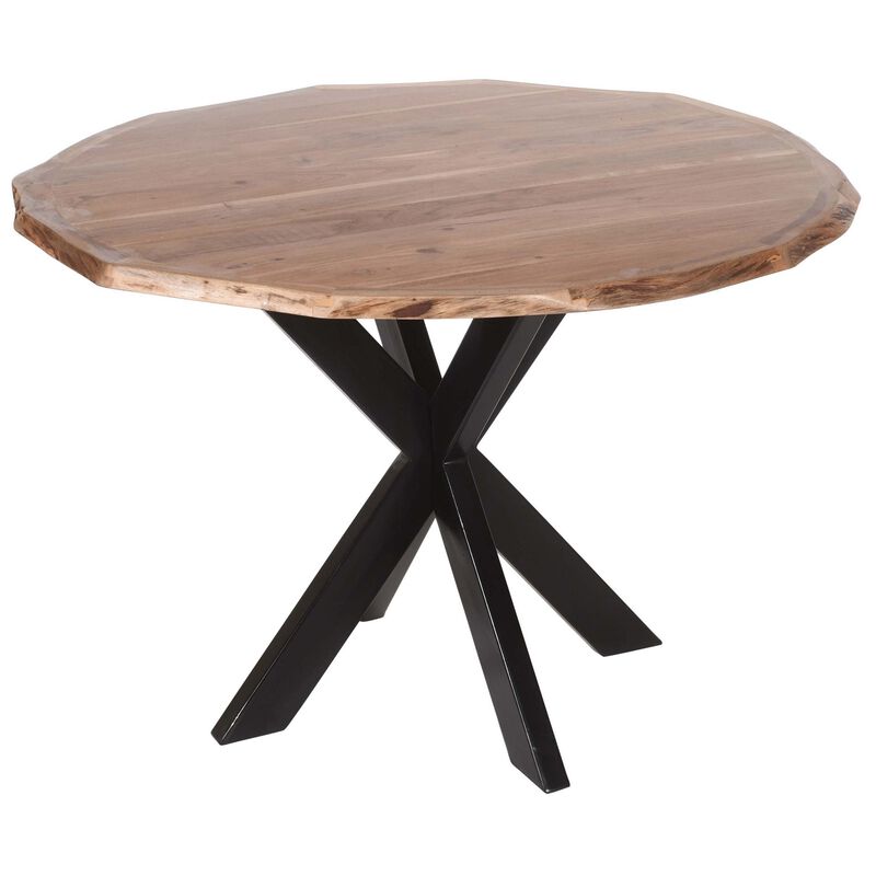 41 Inch Handcrafted Live Edge Round Dining Table with a Natural Brown Acacia Wood Top and Black Iron Legs-Benzara image number 3