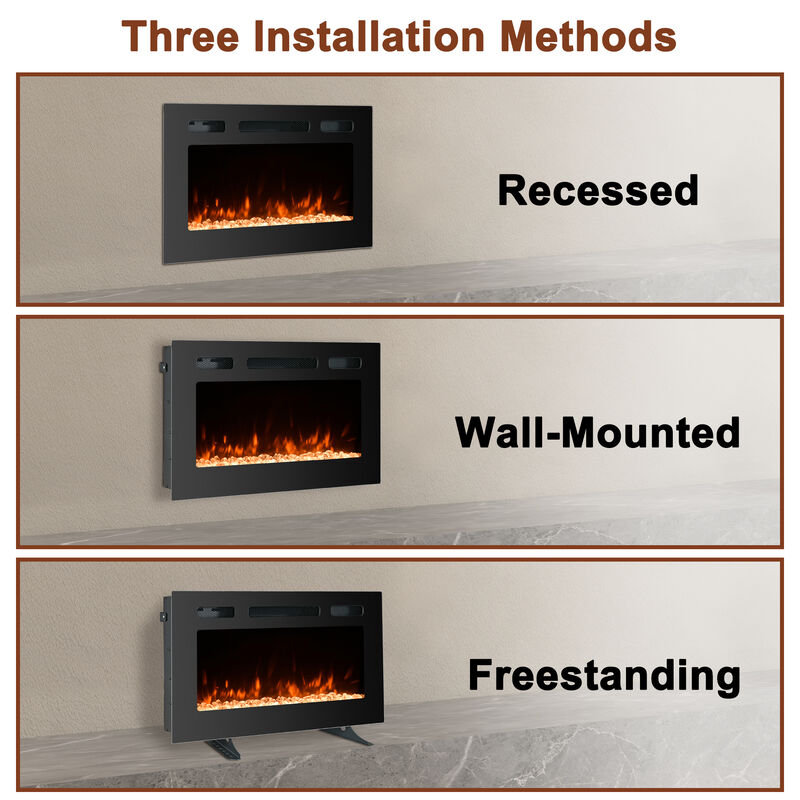 MONDAWE 30" Recessed Wall-Mounted Electric Fireplace 5000 BTU Heater with Remote Control