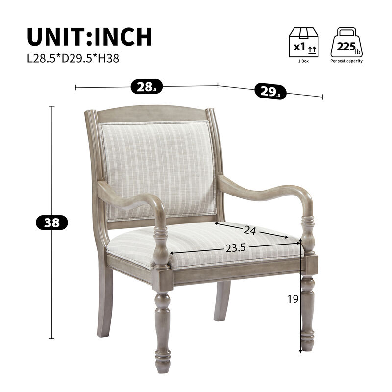Merax Solid Wood Accent Chair with Cylindrical Spindle Legs, Carved Details, Durable Polyester Upholstery image number 2
