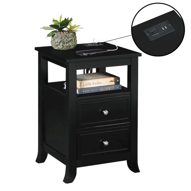 Convenience Concepts Melbourne 2 Drawer End Table with Charging Station and Shelf