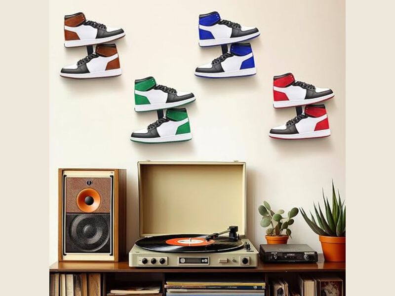 Metal Shoe Display Rack 4 Floating Shelves Wall Large Hanging image number 1