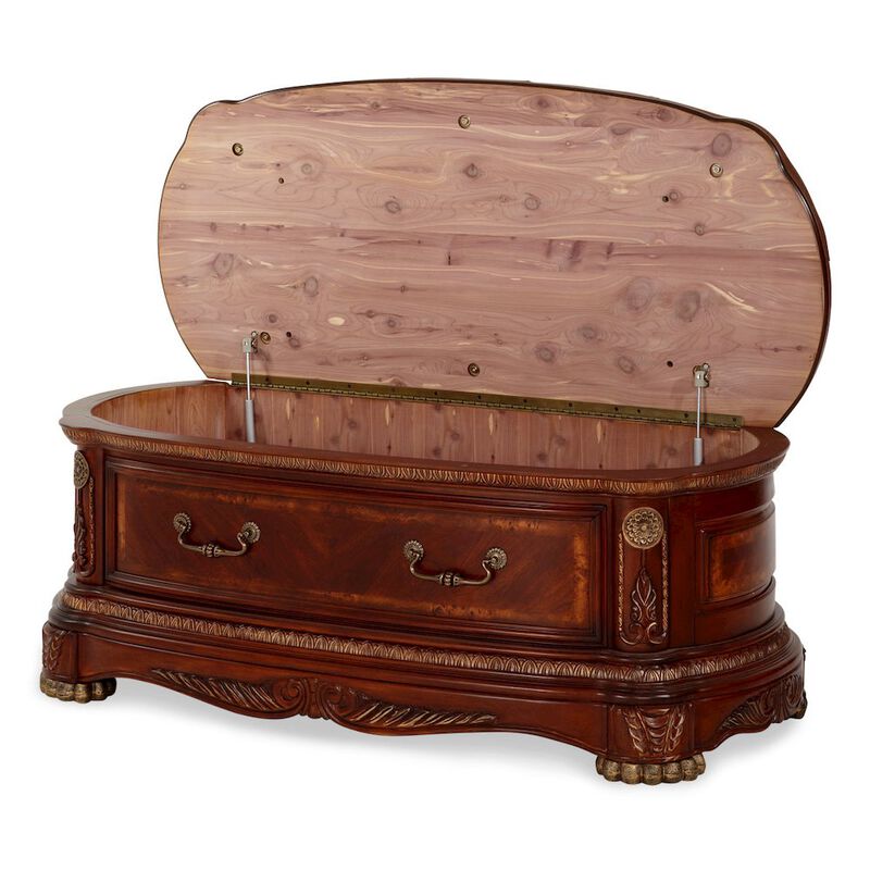 Michael Amini Cortina Leather Bedside Bench - Honey Walnut