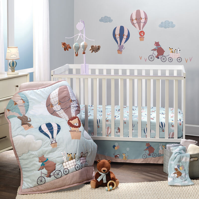 Bedtime Originals Up Up & Away Bear/Balloon/Cloud Soft Blue Fleece Baby Blanket