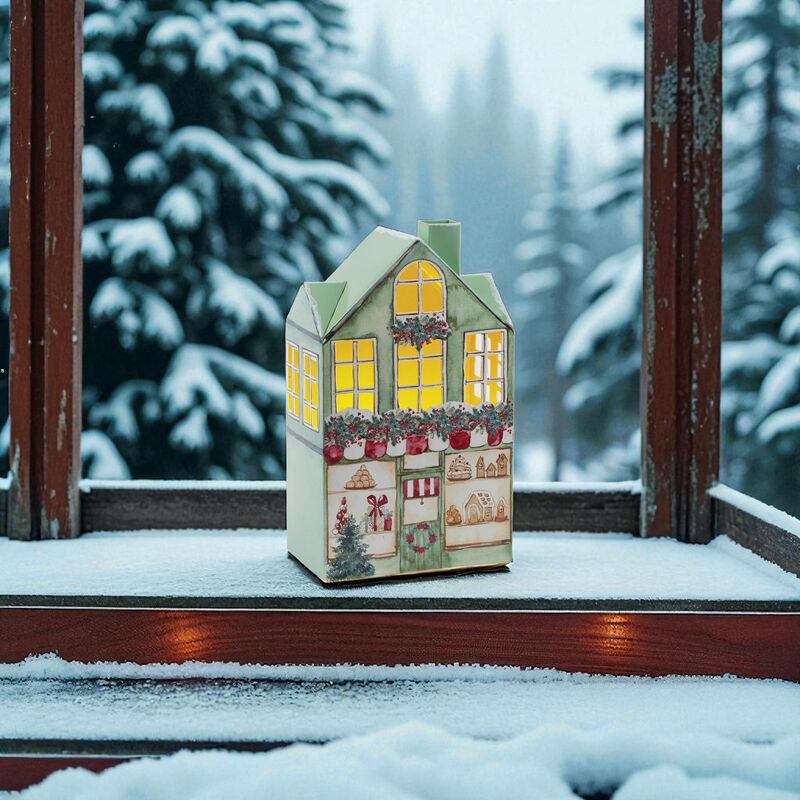 Iron Village Bakery with LED Light for Holiday Tabletop or Mantel Display