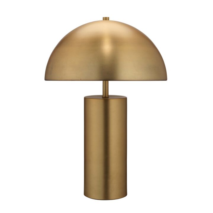 Table Lamp with Metal Umbrella Shade and Cylindrical Body, Brass - Benzara