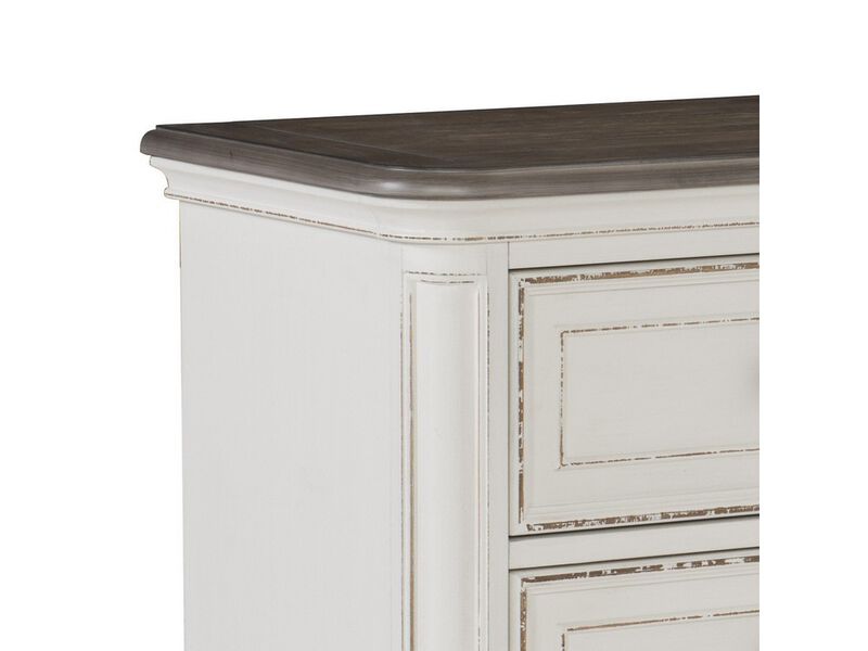 2 Drawer Wooden Nightstand with Distressed Details, Antique White and Brown-Benzara image number 3