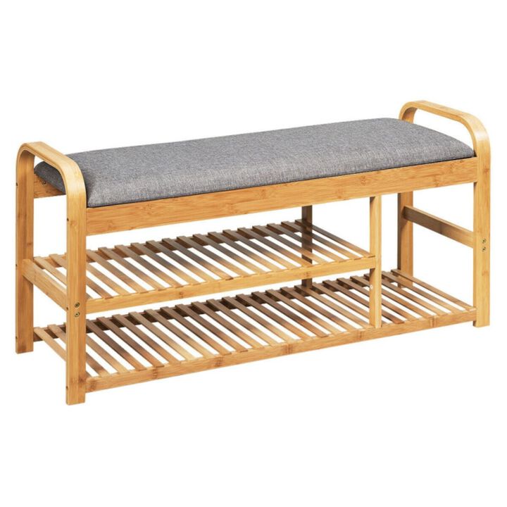 Hivvago 3-Tier Bamboo Shoe Rack Bench with Cushion-Natural