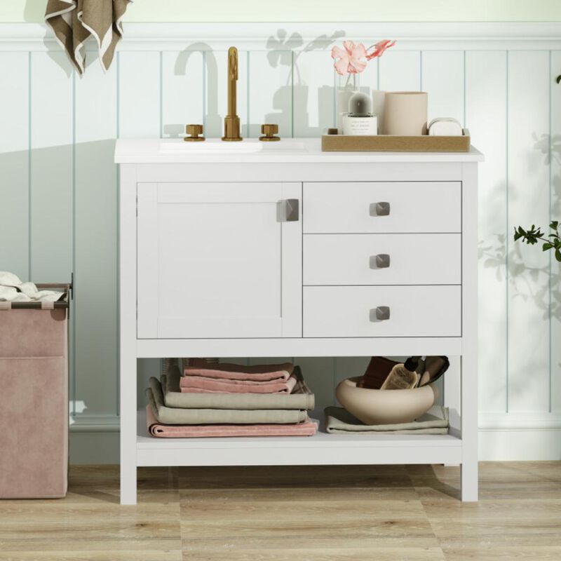 Hivvago Freestanding Bathroom Vanity Unit with Basin Floor Storage Cabinet