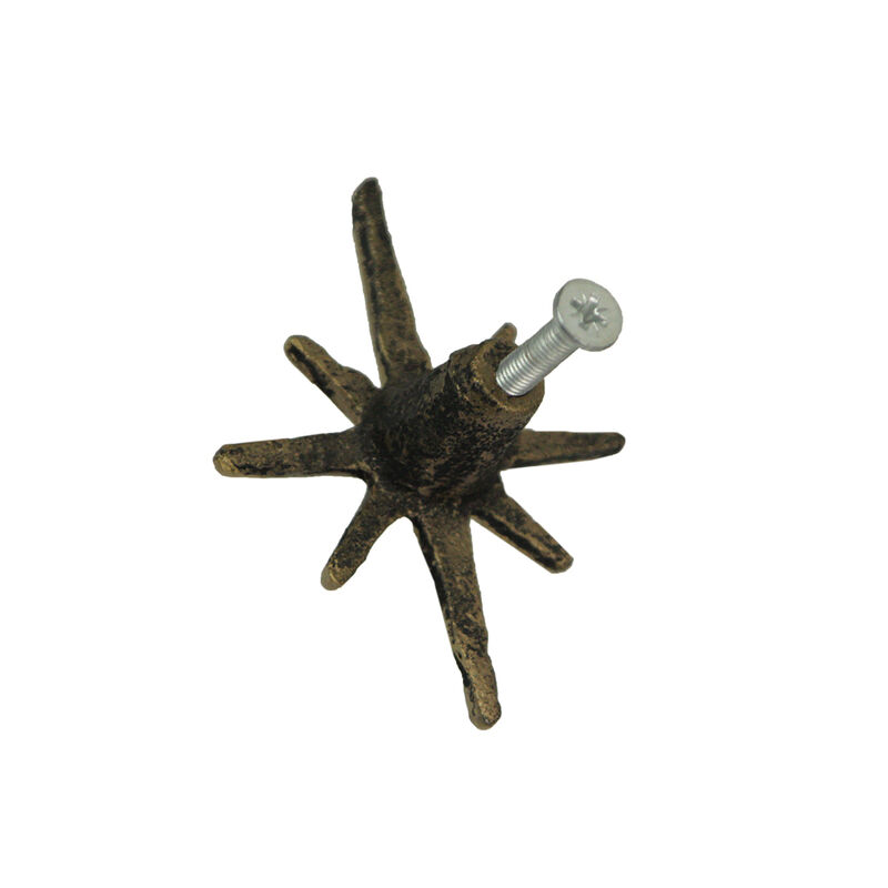 Set of 6 Unique Antique Gold Starburst Cast Iron Drawer Pulls & Cabinet Knobs - Add Mid Century Modern Charm to Your Decor with Elegant 8-Pointed Star Burst Design image number 3