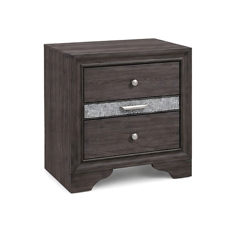Cevy 5pc Queen Bedroom Set, 2 Nightstands, Silver Accents, Gray Wood image number 6