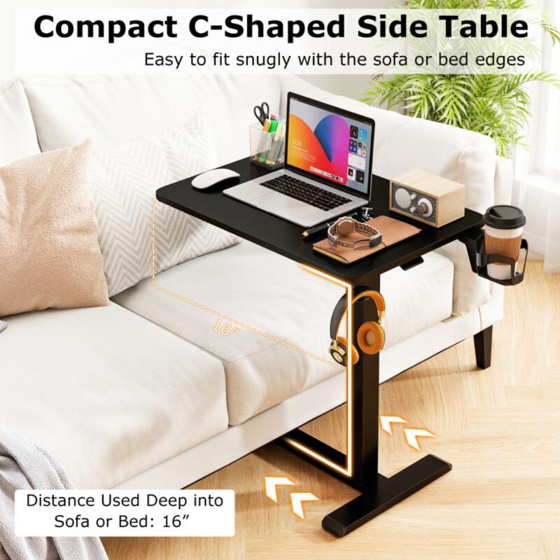 Hivvago Mobile Standing Desk Height Adjustable Overbed Bedside Table with Cup Holder