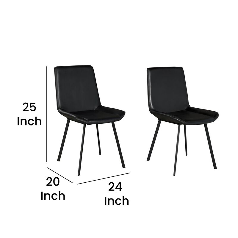 Isha Dining Chair Set of 2 with Dark Gray Goat Leather, Black Iron
