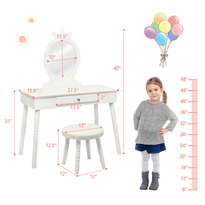 Kids Vanity Makeup Table and Chair Set Make Up Stool