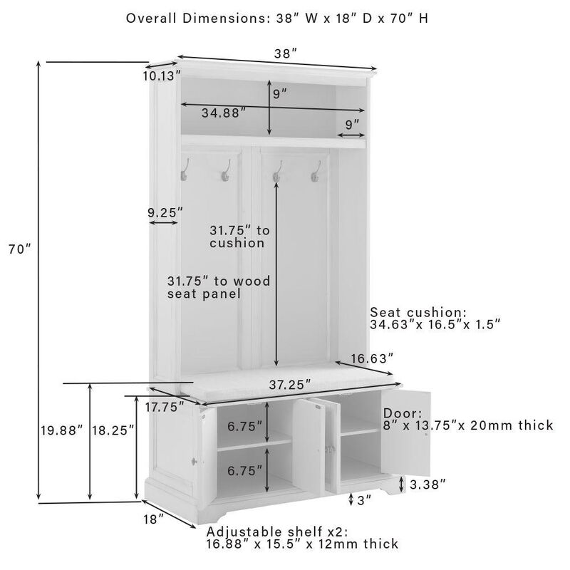 Crosley Furniture Holbrook Hall Tree Distressed White/Oatmeal