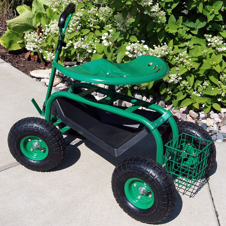 Sunnydaze Steel Rolling Garden Cart with Extended Swivel/Basket