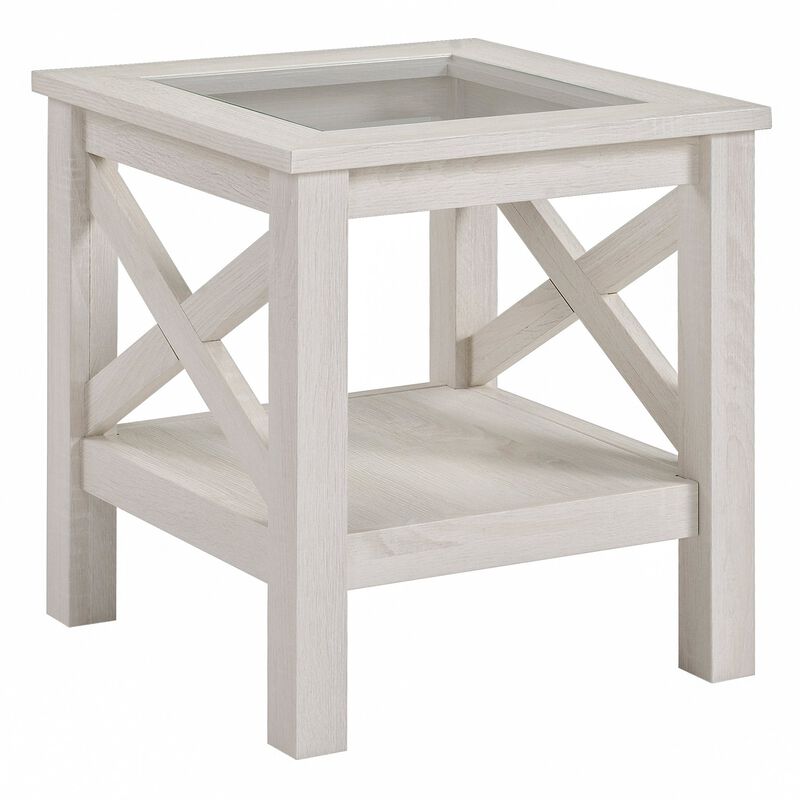 White Oak Side Table: Farmhouse End Table with Glass Top