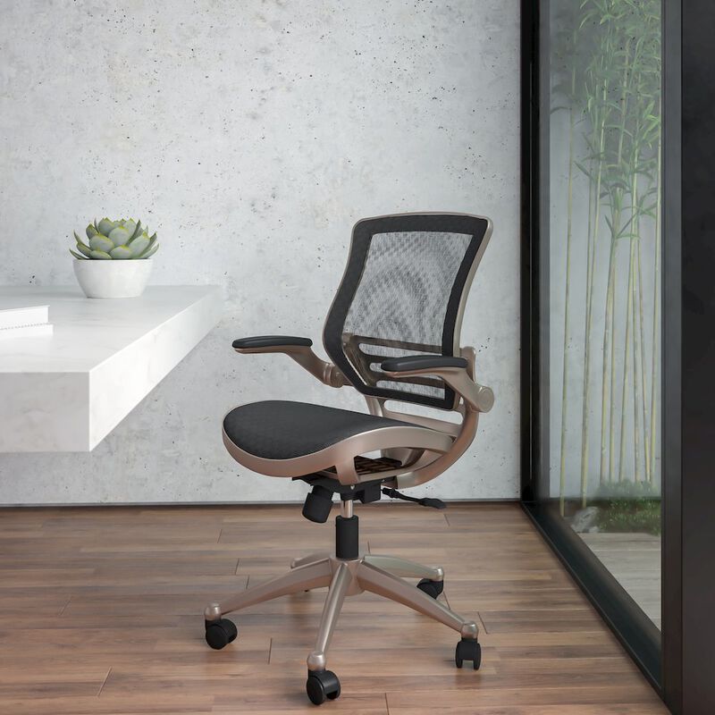 Flash Furniture Mid-Back Black Mesh Executive Swivel Office Chair with Melrose Gold Frame image number 7