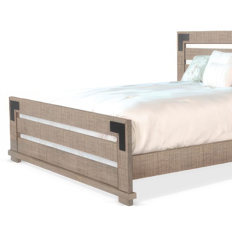 Desy King Size Platform Bed, Slatted Headboard, Farmhouse Light Brown - Benzara