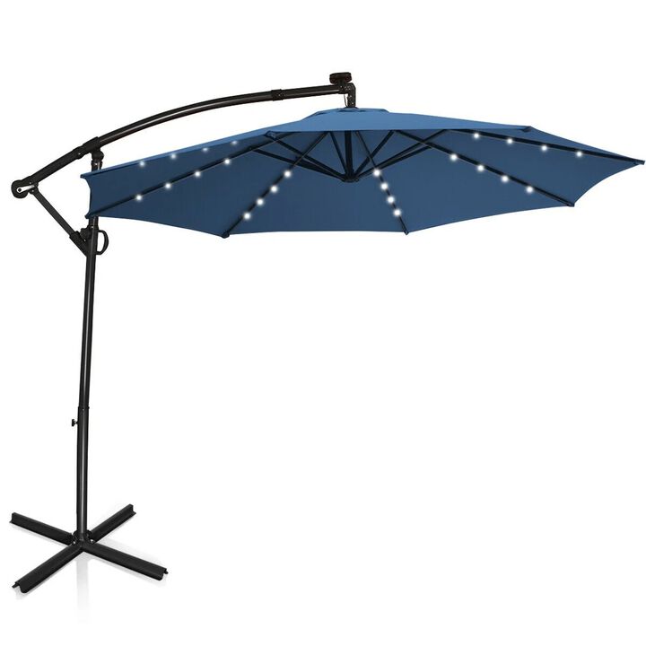 Mondawe 10 Feet 360° Rotation Solar Powered LED Patio Offset Umbrella without Weight Base