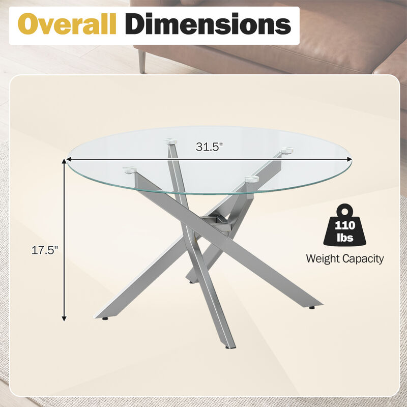 Circular Glass Coffee Table with Tempered Glass Top for Home Office Living Room image number 2