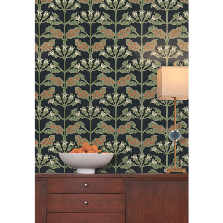 Tracery Blooms Black Metallic Wallpaper