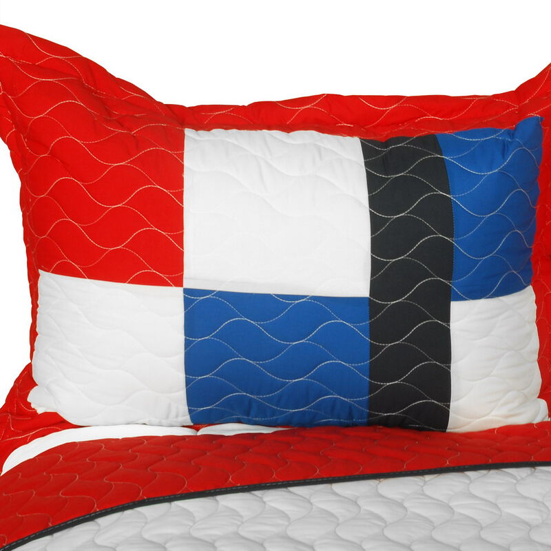 3-Piece Vermicelli Quilted Geometric Patchwork Quilt Set with Matching Shams image number 4
