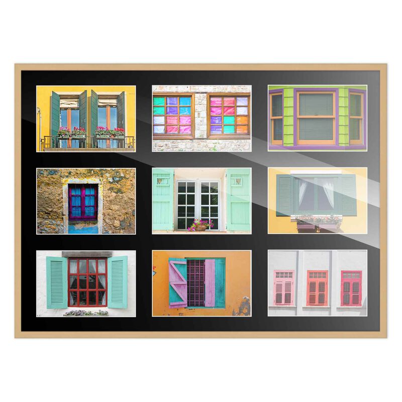 17.5x23.5 Wood Collage Frame with Black Mat For 9 5x7 Pictures