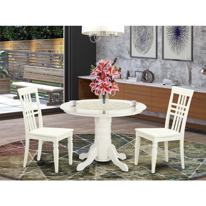 3 PcKitchen Table set with a Dining Table and 2 Dining Chairs in Linen White