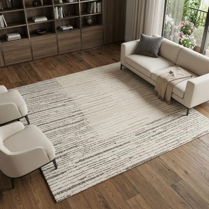HomeRoots 8' X 10' Ivory and Gray Abstract Power Loom Area Rug
