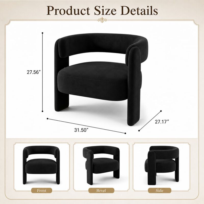 GOODSILO Mid-Century Modern Velvet Accent Chair Comfy Upholstered Single Sofa Armchair for Living Room, Bedroom, Office, and Reading image number 1