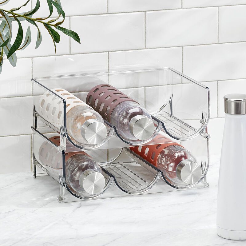 mDesign Plastic Free-Standing Stackable 3 Bottle Storage Rack, 2 Pack, Clear image number 4