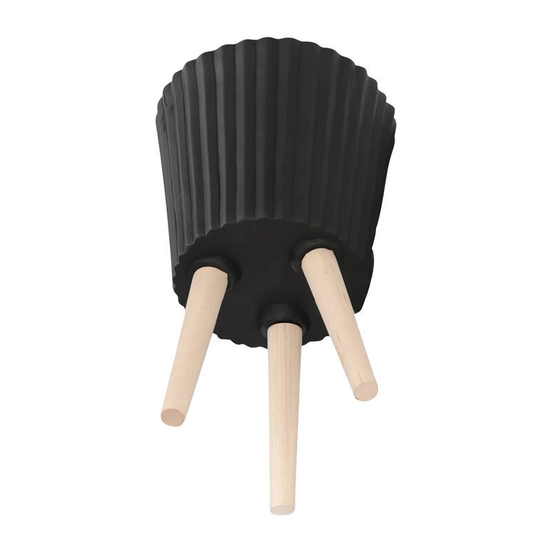 Ridged Planter with Wood Legs, Black Set