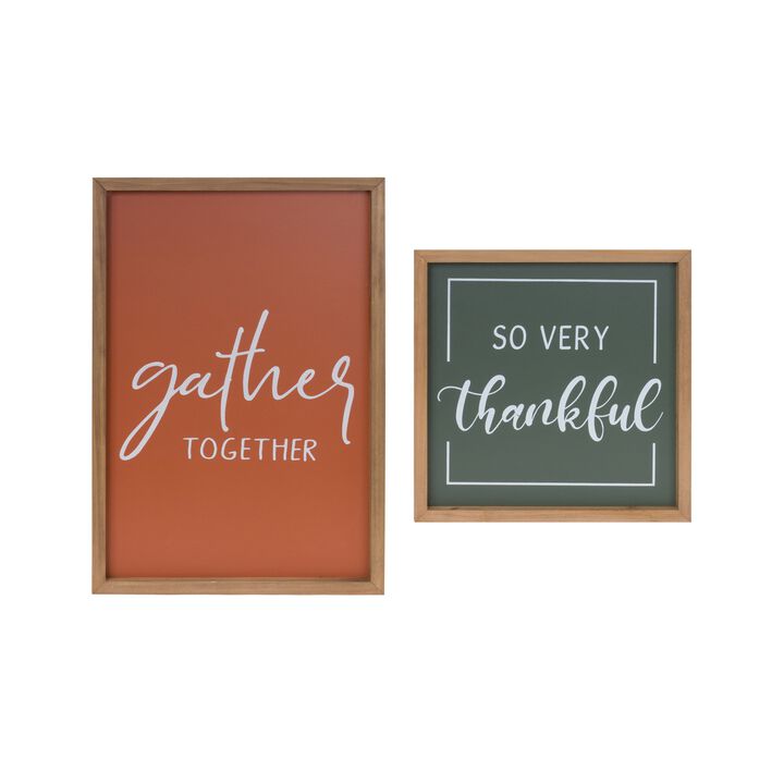 Gather And Thankful Sentiment Sign (Set of 2)