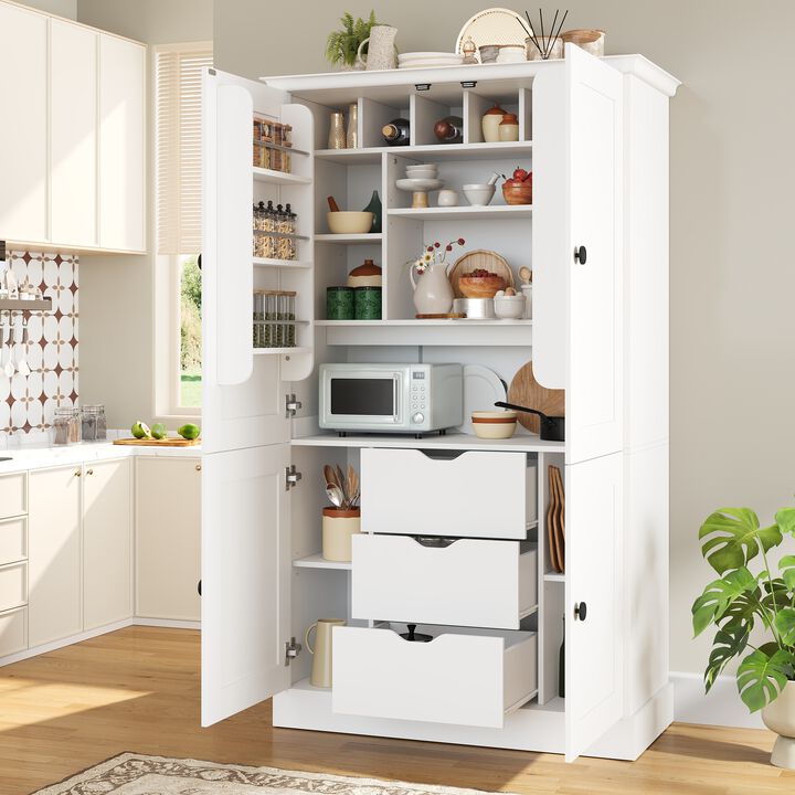 Merax Extra-Large Storage Cabinet with 6 Wine Racks, 3 Drawers, Adjustable Shelves