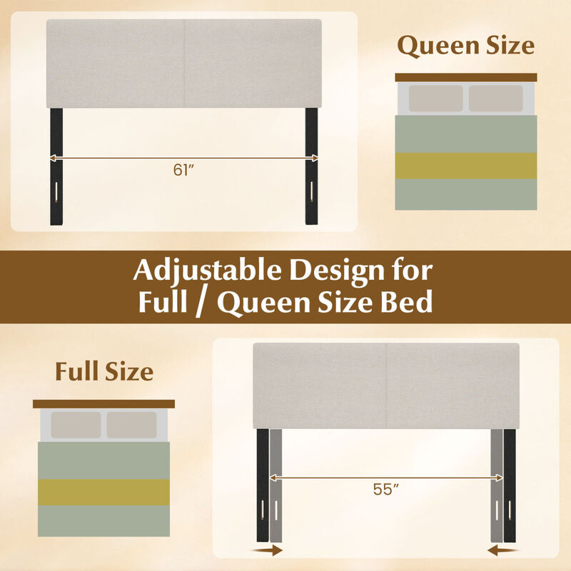 Queen Full Size Upholstered Headboard with Vertical Quilted Linen Fabric image number 2