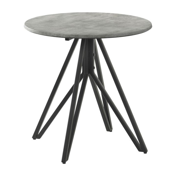 Dexi 24 Inch Side End Table, Round Top, Geometric Metal Base, Cement Finish-Benzara