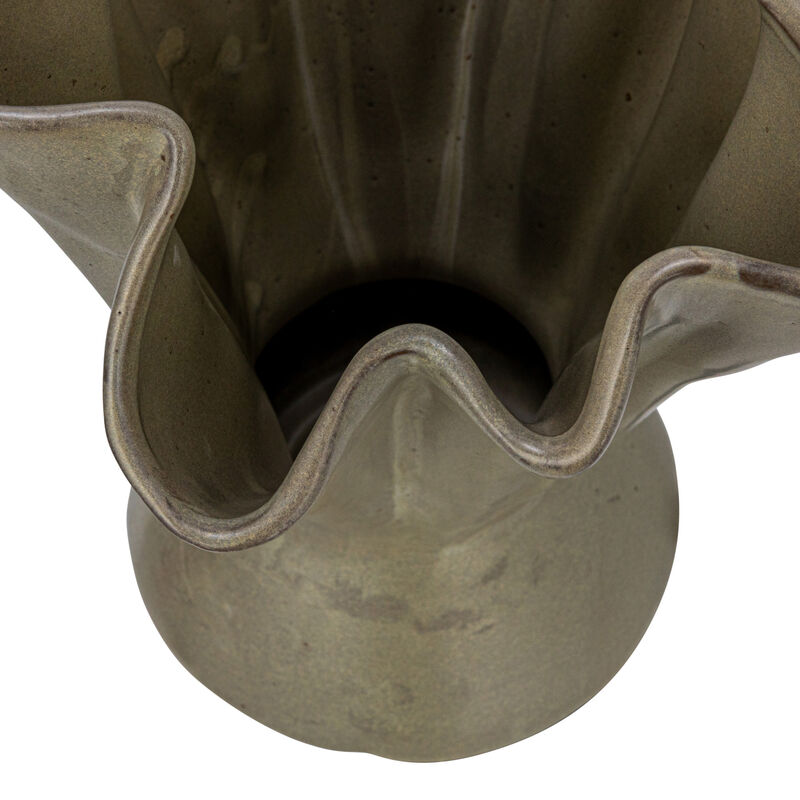 Stoneware Ruffled Vase with Reactive Glaze, Sage image number 3