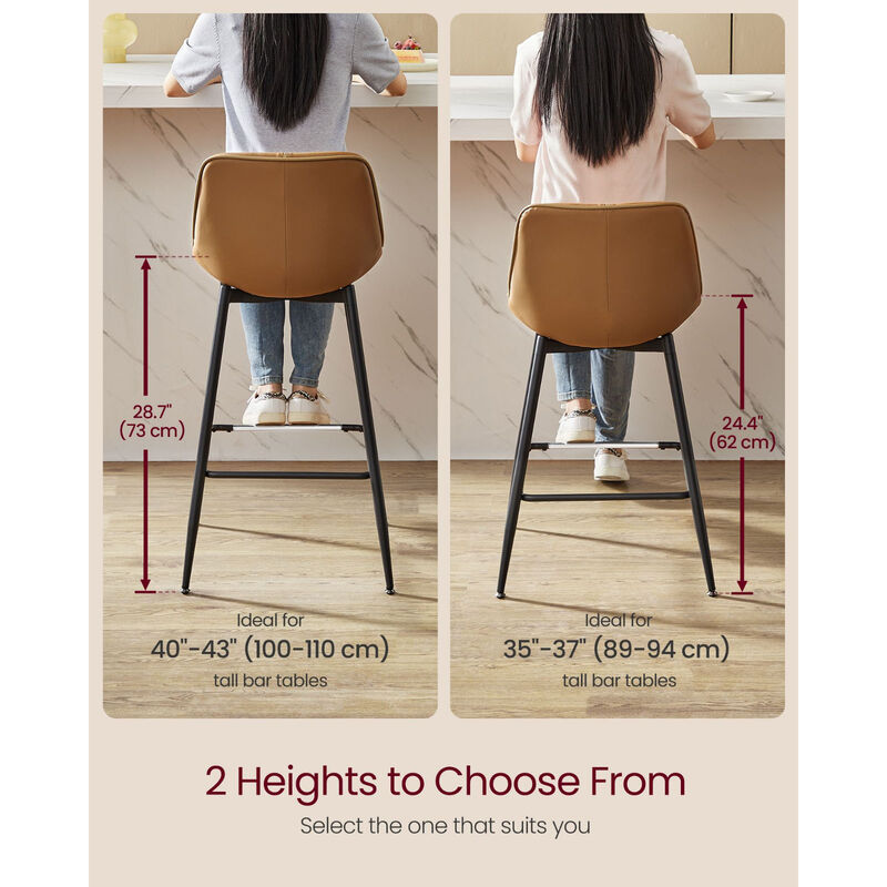 Set of 2 Bar Height Stools &ndash; Modern Tall Chairs with Back Support & Sturdy Base for Home Bar or Countertop