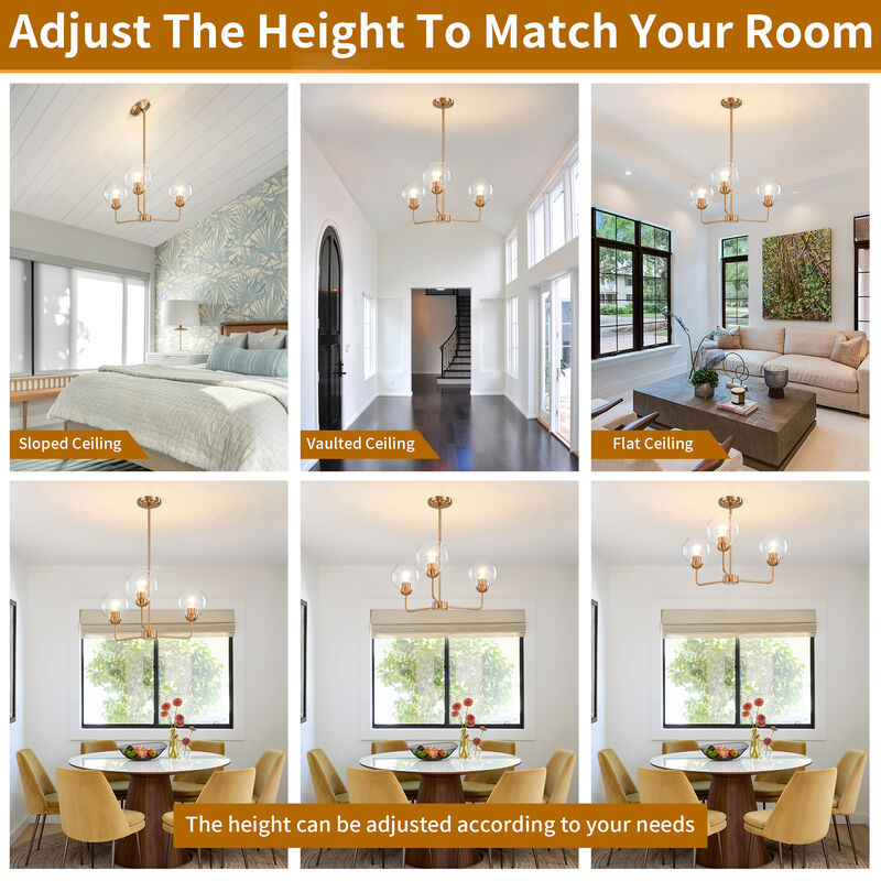 23" Modern Vintage 3-Light Antique Brass Dimmable Chandelier image number 5