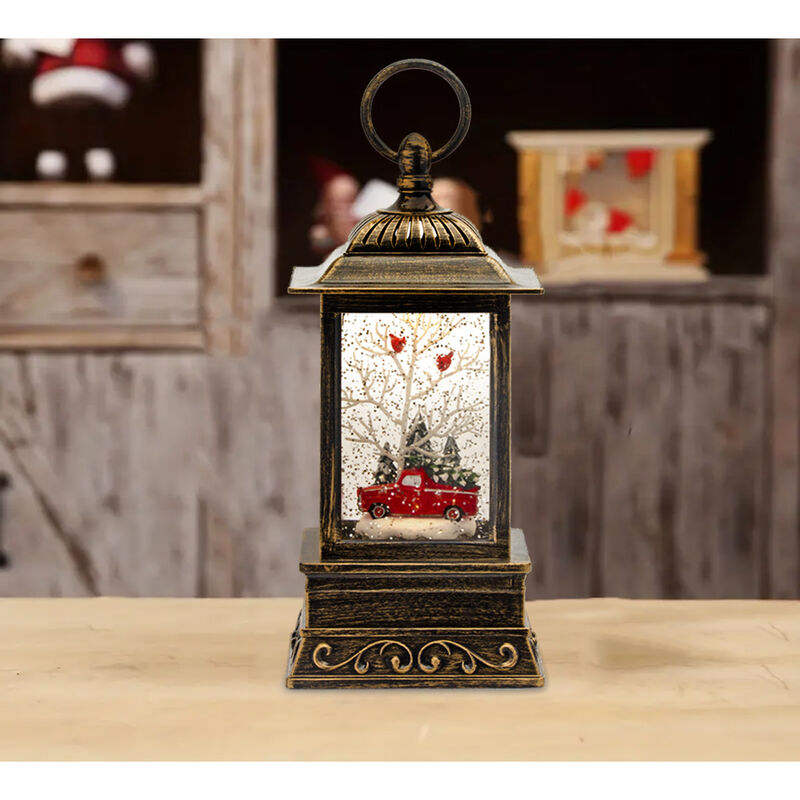 Snow Globe Lantern with Truck Plastic 6 Hr Timer 3 AA Batteries, Not Included or USB Cord Included