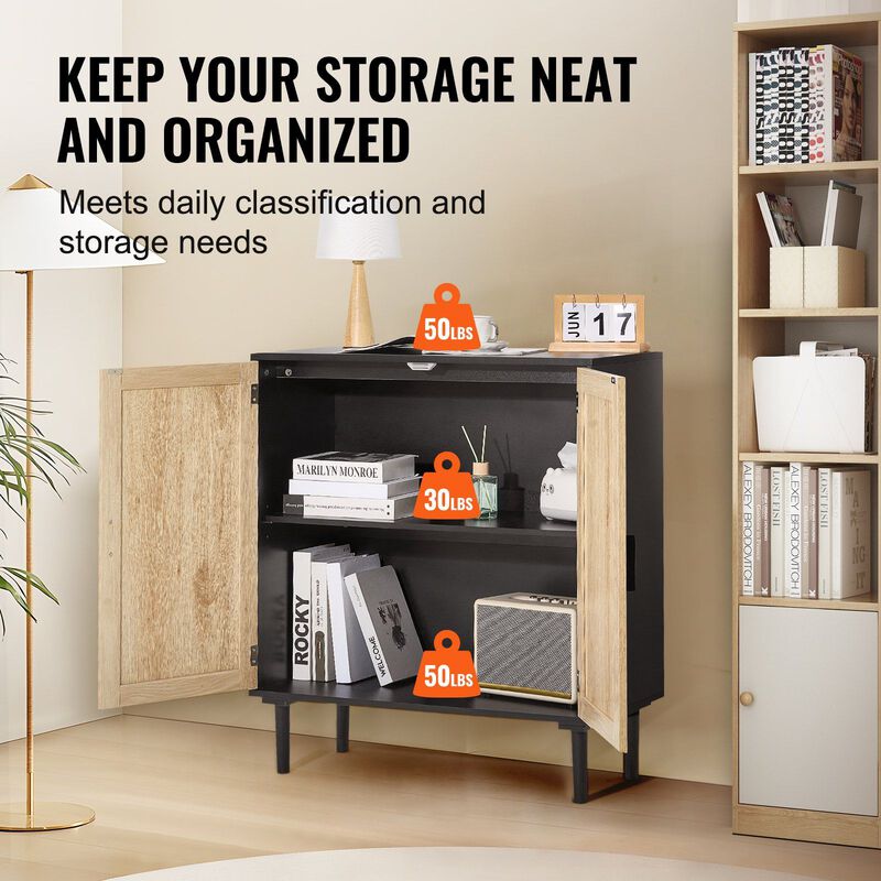 Rattan Buffet Cabinet with 2 Doors and Adjustable Shelves for Entryway Storage image number 4