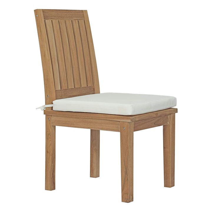 Modway Marina Premium Grade A Teak Wood 7 Piece Patio Teak Outdoor Dining Set in Natural White