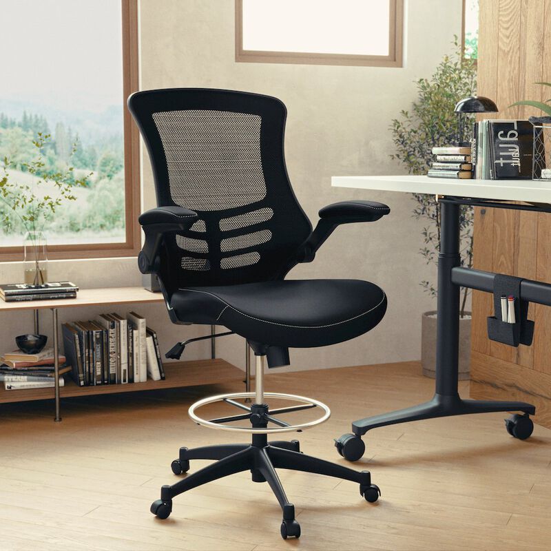 Flash Furniture Mid-Back Black Mesh Ergonomic Drafting Chair with LeatherSoft Seat image number 9