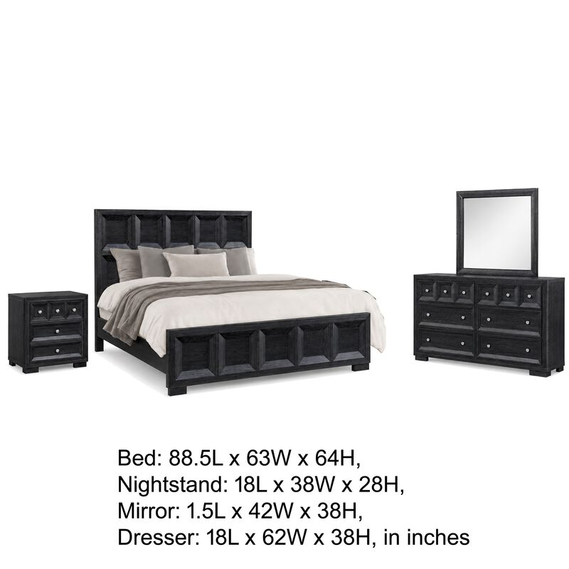 Kizie 4pc Queen Bedroom Set, Rustic Black, Dresser Mirror Nightstand image number 7