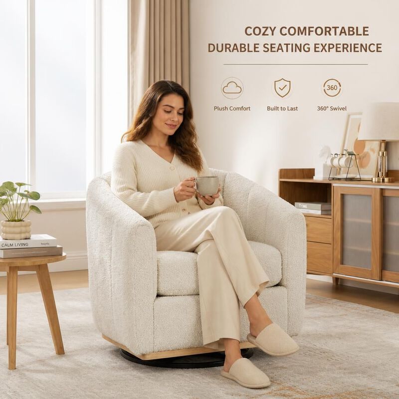 GOODSILO 31.89 Inch Wide Modern Chenille 360 Swivel Tufted Pumpkin-Shape Barrel Armchair for Living Room Bedroom Lounge Office image number 4