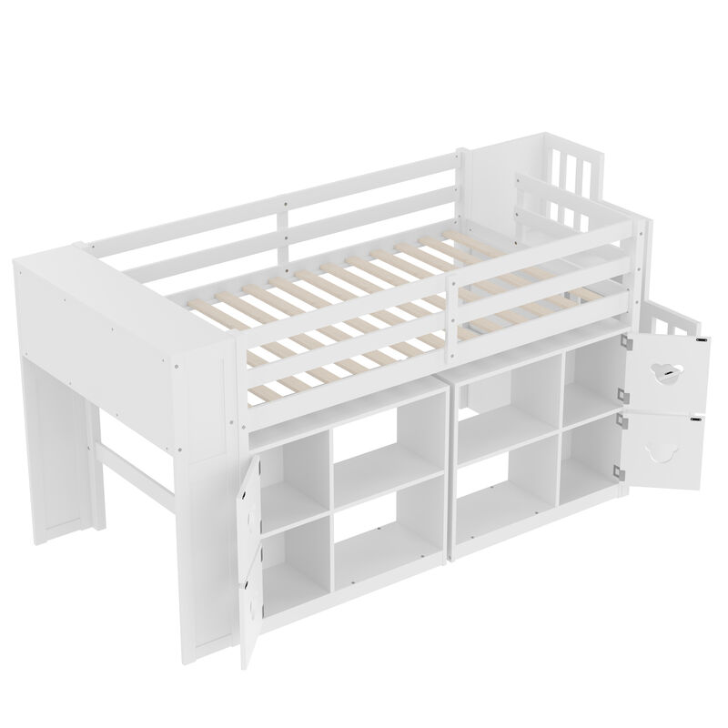 Whisen Low Loft Bed with Storage Headboard and Shelves image number 0