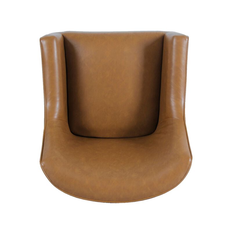 Sune Accent Chair, Brown Faux Leather and Matte Black Metal Legs